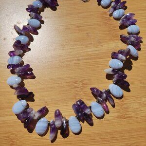 Amethyst Blue Lace Agate necklace Signed SX Thailand 925 Sterling Silver,  very